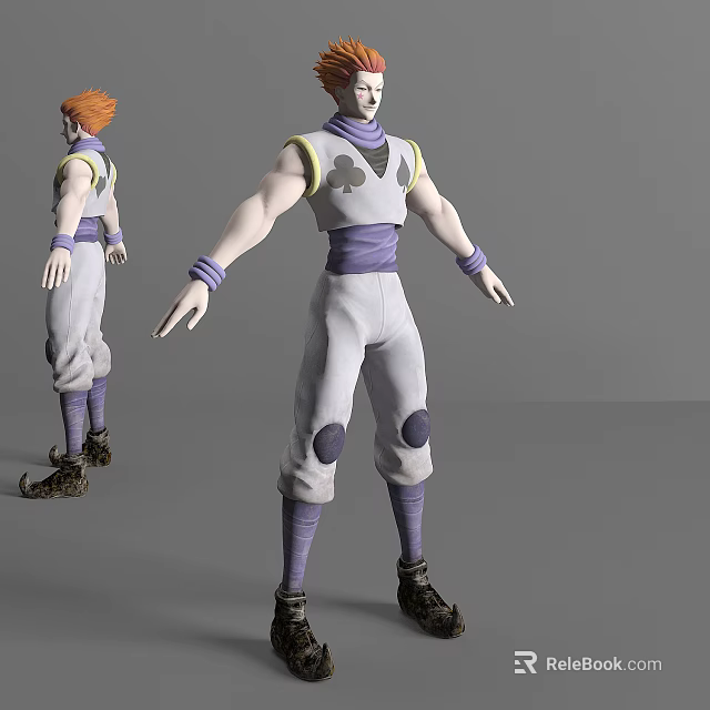 Game Movie Character 3D Model With Orange Hair White Pants Purple Belt Kneepads And Cuffs 3d model 
