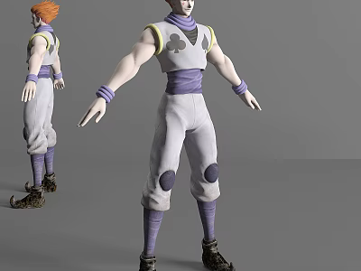 Game Movie Character 3D Model With Orange Hair White Pants Purple Belt Kneepads And Cuffs 3d model