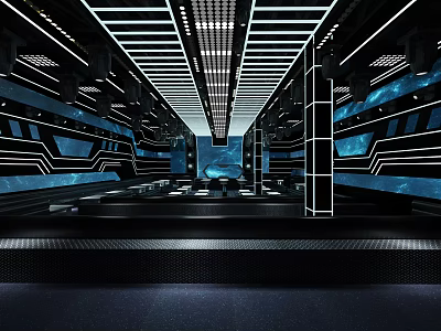 Futuristic Modern Bar Interior With Stripped Lighting Ceiling And LED Accent Panels 3d model