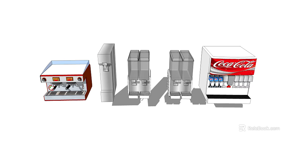 Stylish Daily Use Household Appliances Collection With Refrigerator Coffee Maker And Beverage Dispensers 3d model 