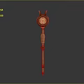 Golden Wooden Scepter With Round Top And Red Emblem Design