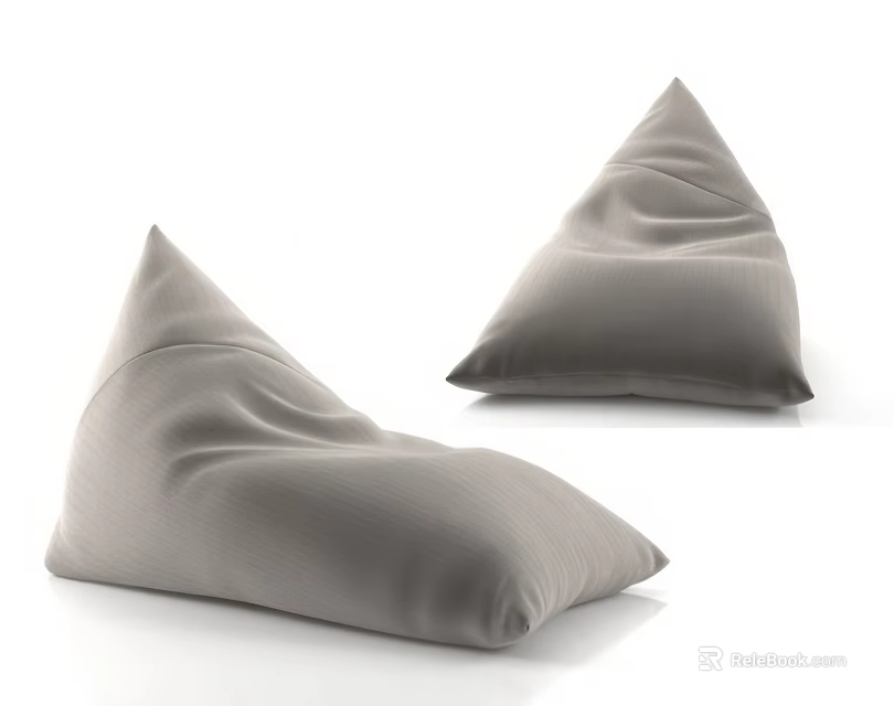 Two Soft Gray Triangular Fabric Bean Bag Chairs For Modern Living Space 3d model 