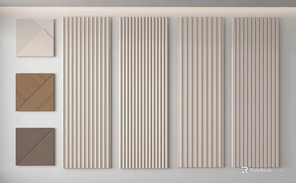 Modern Wall Panels Design With Striped Patterns And Neutral Color Tones 3d model