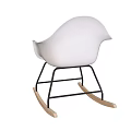 White Curved Leisure Chair With Black Metal Frame And Wooden Rocking Legs