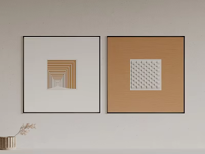Two Modern Wall Decorative Paintings With Geometric Patterns And White Brown Backgrounds 3d model