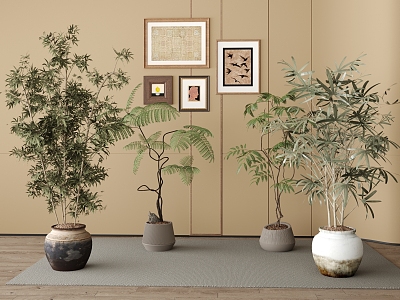 Mid-ancient style potted plants and green plants decorative painting model