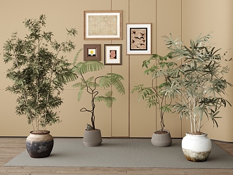 Mid-ancient style potted plants and green plants decorative painting 3d model