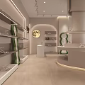 Minimalist White Shoe Store Interior Design With Round Central Island And Shelves Displaying Shoes