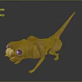 3D Yellow Pink Lizard Creature With Big Eyes Open Mouth Long Tail On Black Reflective Floor