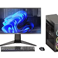 Modern Desktop Computer Setup With Monitor RGB Tower Keyboard And Mouse