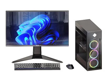Modern Desktop Computer Setup With Monitor RGB Tower Keyboard And Mouse 3d model