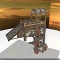 Industrial Equipment Structure Featuring Metal Platform Staircase Pipes And Reactor Vessels