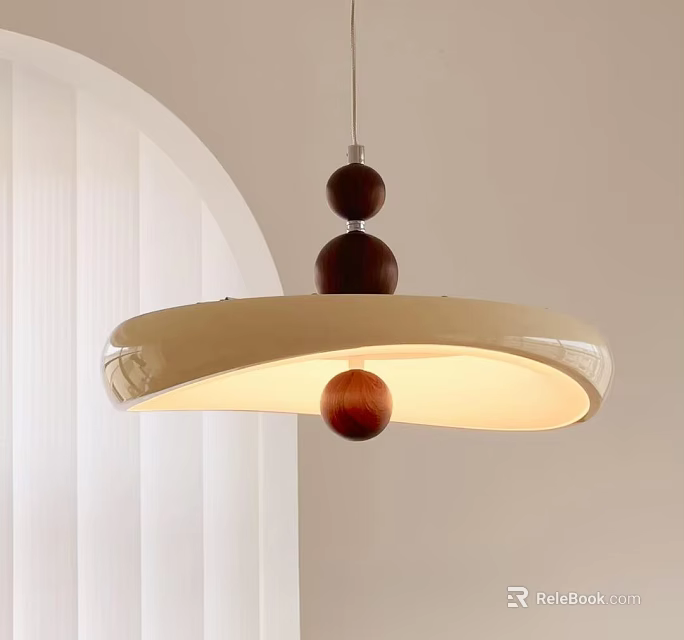 Modern Minimalist Pendant Light With Wooden Spheres And White Dome Shade 3d model 