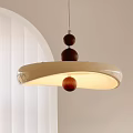 Modern Minimalist Pendant Light With Wooden Spheres And White Dome Shade