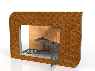 Architectural Brick Wall Structure With Central Opening And Metal Support Frame 3d model