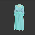 Elegant Light Blue Long Dress With Ruffle Collar And Black Belt