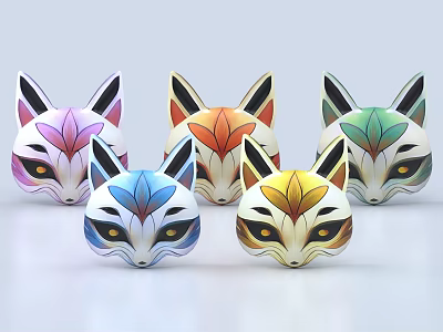 Colorful Fox Mask Decorative Ornament Set With Vibrant Patterns And Pointed Ears 3d model