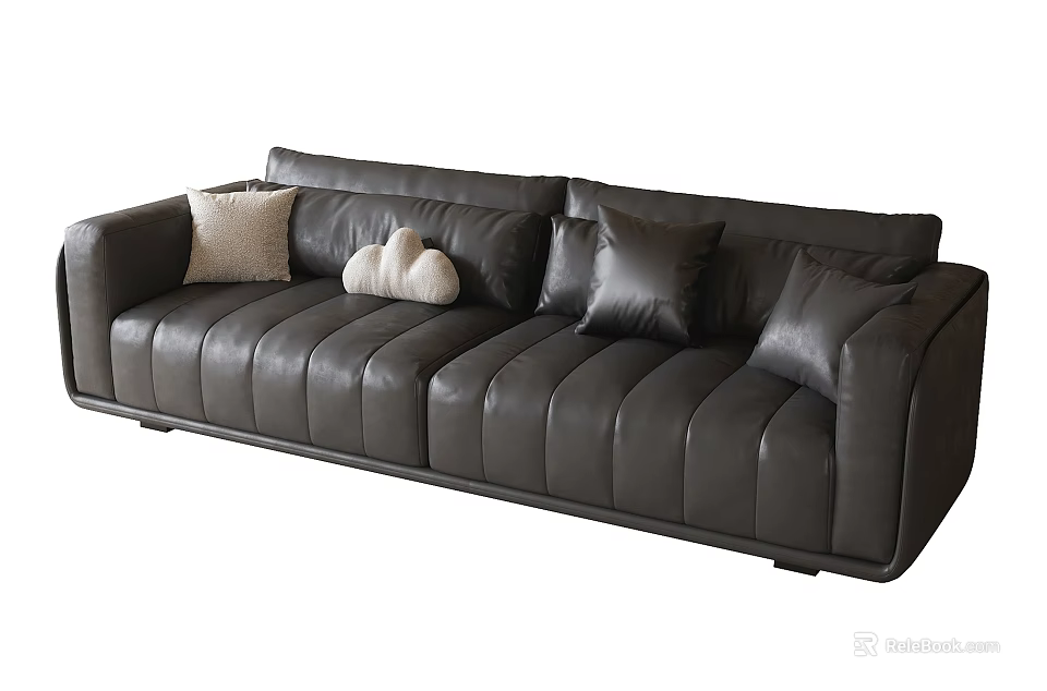 Modern Leather Sectional Sofa with Plush Cushions Tufted Design and Throw Pillows 3d model 