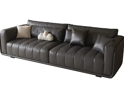 Modern Leather Sectional Sofa with Plush Cushions Tufted Design and Throw Pillows 3d model