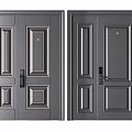 Dark Gray Double Security Doors With Decorative Panels And Electronic Lock 3d model