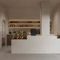 Café Interior Design With Pastry Display Cases And Counter Shelves 3d model