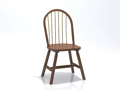 Classic Wooden Casual Chair With Arched Back Slat Design And Flat Seat 3d model