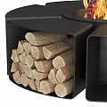 Modern Outdoor Fire Pit With Wood Storage And Burning Flame
