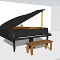 Elegant Black Grand Piano With Wooden Bench In Bright Room