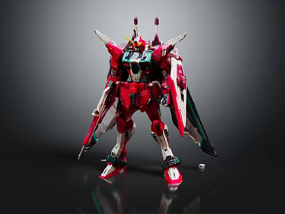 Red Mecha Robot Character With Detailed Armor Wings And Standing Pose 3d model