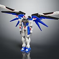 Blue And White Mecha Action Figure With Extended Wings And Detailed Armor