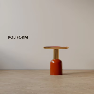 Modern Accent Side Table With Red Cylindrical Base And Gold Round Top 3d model