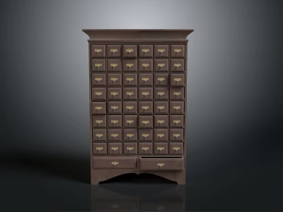 Dark Brown Wooden Chest With Multiple Drawers And Brass Handles 3d model