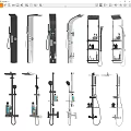 Shower Faucet Systems With Various Designs Handheld Rainfall Heads And Storage Shelves Black White Colors