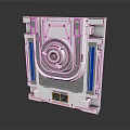 Futuristic Mechanical Component With Square Frame Circular Lens And Blue Strips