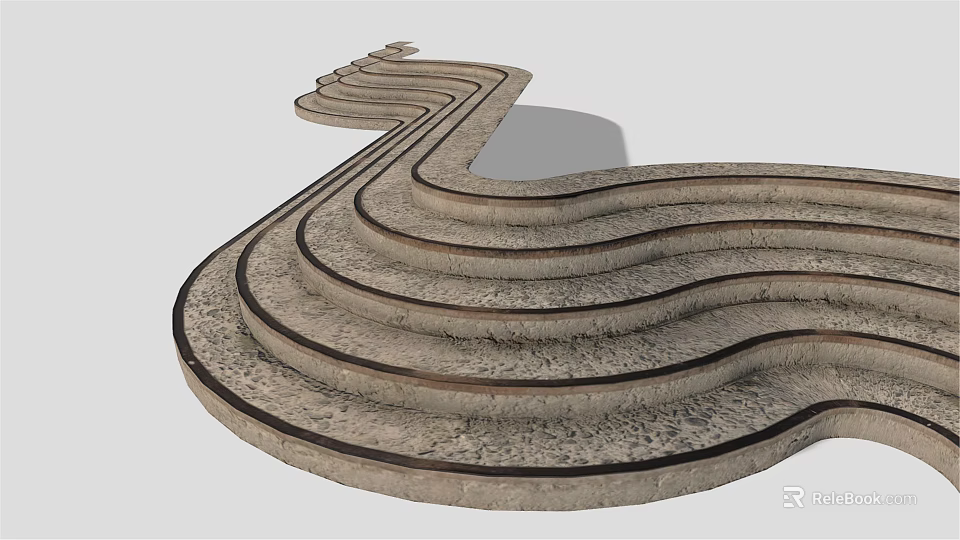 Modern Winding Concrete Staircase With Multiple Wavy Steps And Sculptural Design 3d model