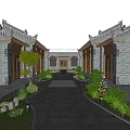 Traditional Ancient Chinese Courtyard Architecture With Grey Brick Walls Overhanging Eaves And Stone Paved Path