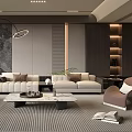 Modern Living Room Interior Design With Sofa Coffee Table And Bookshelves