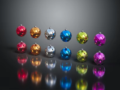 Colorful Metallic Decorative Balls in Red Gold Silver Blue Green Purple with Reflections 3d model