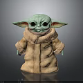 Adorable Green Skinned Little Alien Creature Character In Brown Robe With Large Ears And Big Eyes