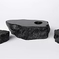 Black Natural Stone Landscape Seats With Rough Texture And Circular Hole Design