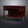 Dark Red Wooden Desk With Golden Handles And Lower Shelf Classic Design