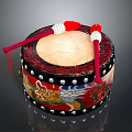 Household Decorative Drum With Dragon Pattern Black Base Red Drumsticks White Head And Silver Rivets