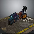 Vibrant Modified Vehicle With Blue Purple Orange Accents On Damaged Road With Yellow White Markings