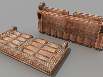 Rusted Metal Industrial Equipment With Grid Panels Rectangular Sections And Ridges 3d model