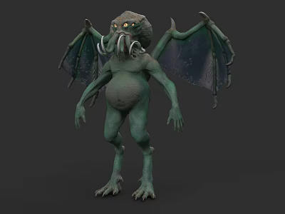 Mysterious Aquatic Creature With Green Skin Tentacles Yellow Eyes Bat Wings And Clawed Feet 3d model