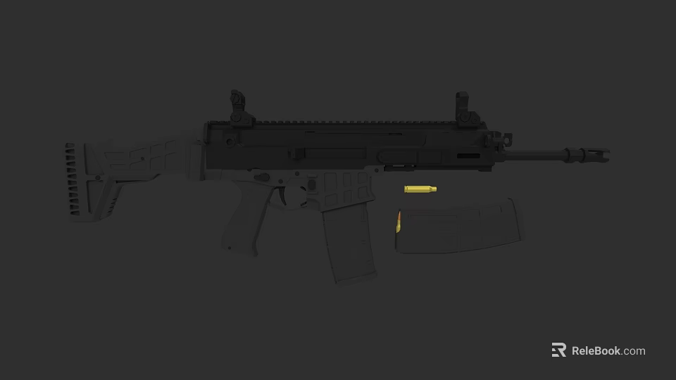 Detailed Modern Tactical Rifle With Magazine And Bullets On Gray 3d model 