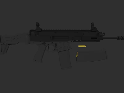 Detailed Modern Tactical Rifle With Magazine And Bullets On Gray 3d model