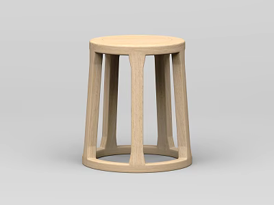 Light Wood Round Seat Stool With Minimalist Design And Curved Legs 3d model