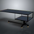 Sleek Black Two Tiered Table With Gold Accents And Rolling Wheels 3d model