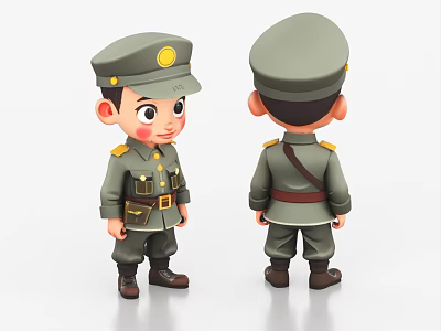 Cartoon Man in Green Military Uniform Front and Back View with Hat and Belt 3d model Cartoon Man in Green Military Uniform Front and Back View with Hat and Belt 3d model